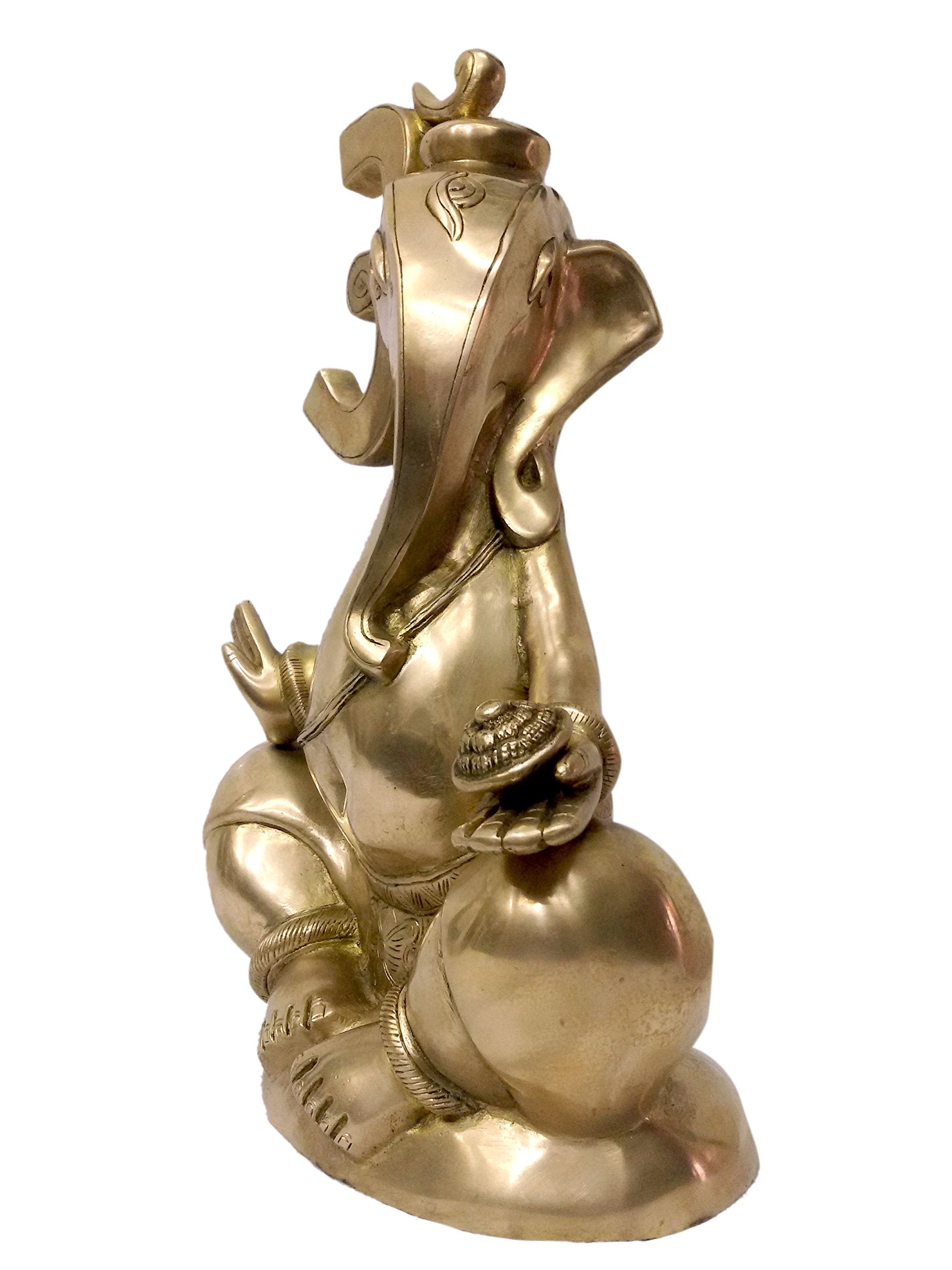Kalarambh Brass Om Ganesha/Ganesh/Ganpati Idol Murti Statue For Home Pooja Puja Mandir Decor Collectible Handicraft Art, Yellow,